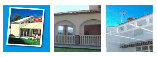 Una imagen de una casa con balcón y una imagen de una casa con techo.