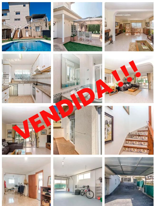 Collage de fotografías del interior y exterior de la casa, 