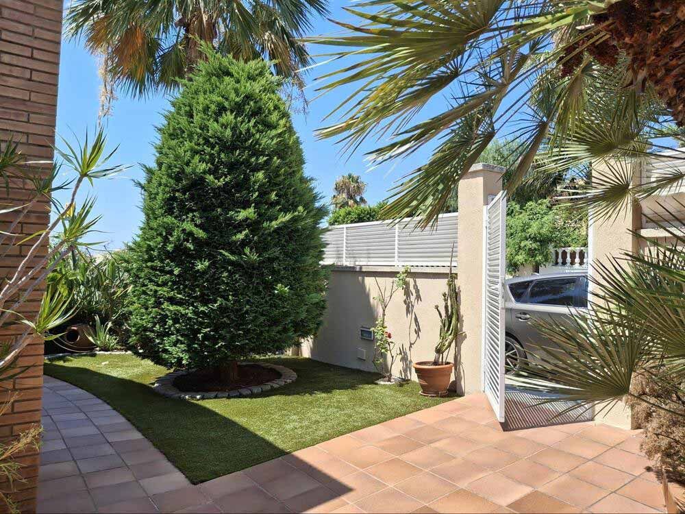 Hay un árbol grande en el medio del patio.