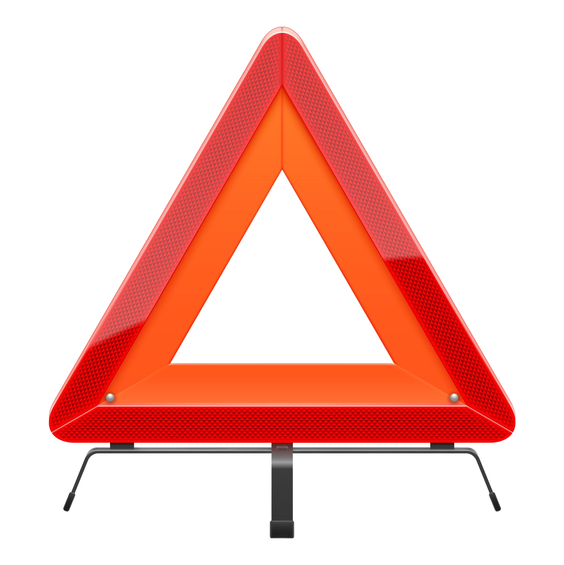 Triangle de signalisation routière réfléchissant rouge avec centre orange sur support.