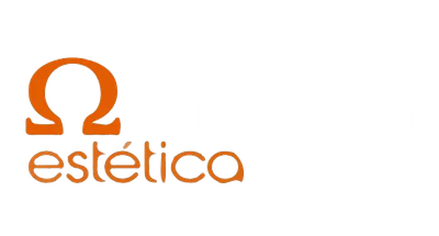 Letra griega Omega de color naranja encima de la palabra “estética” en un color similar.