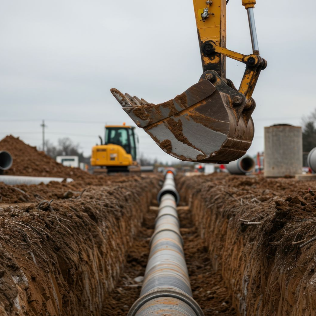 Une pelleteuse qui effectue des travaux de VRD