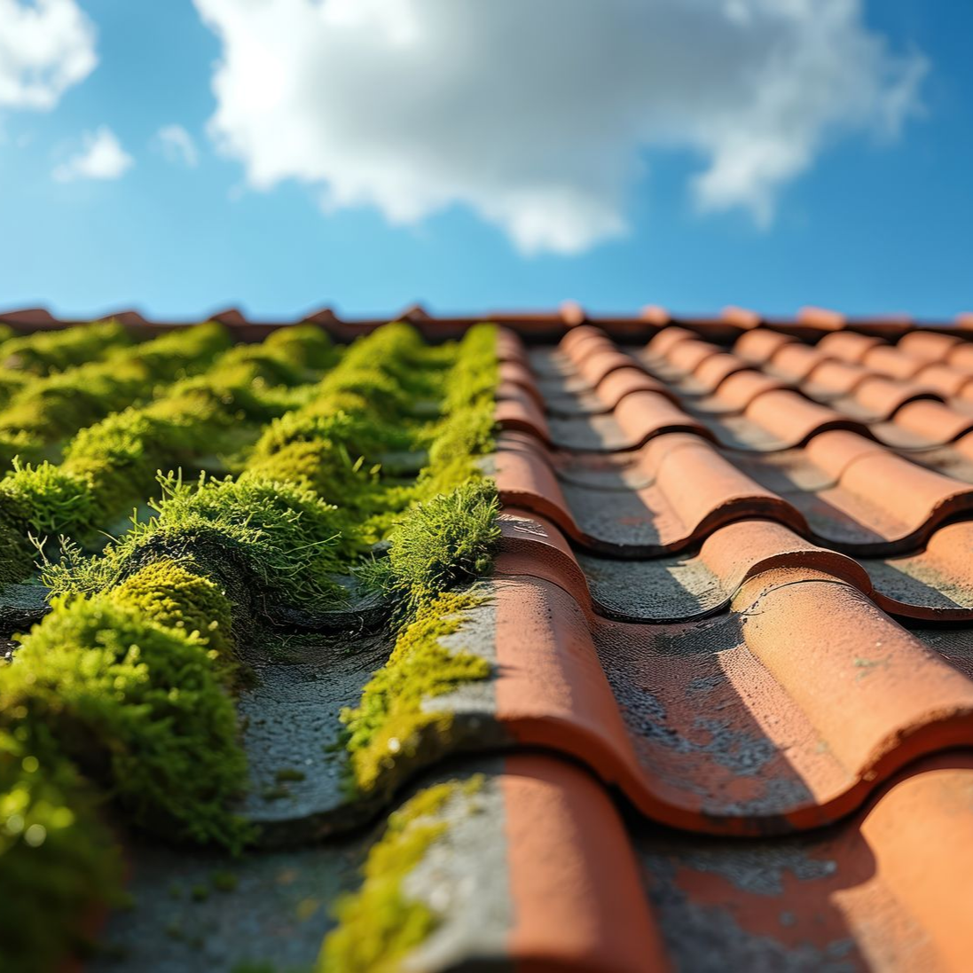 Une toiture avant et aprés son nettoyage et démoussage