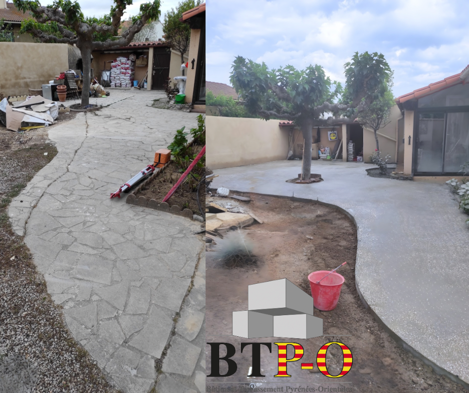 Une allée en béton dans un jardin