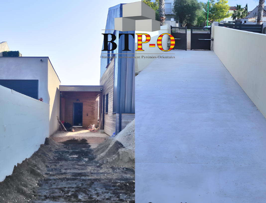 Une allée en béton dans un jardin