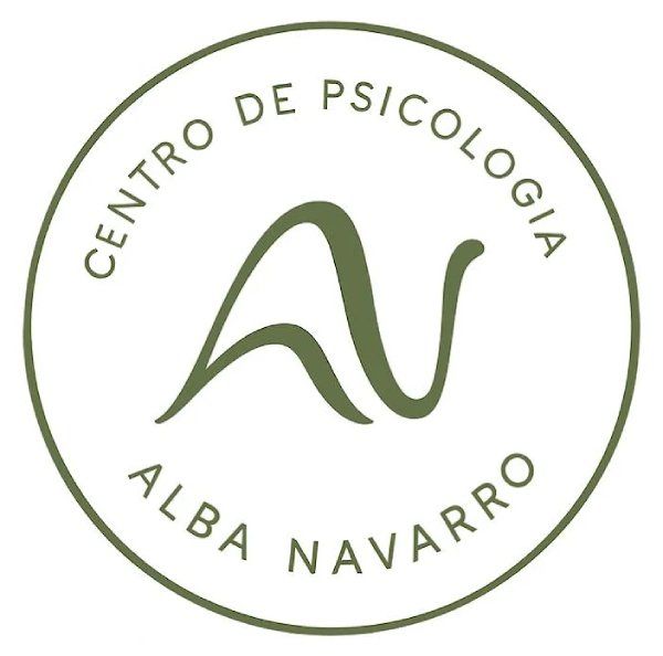 Logo circular verde oliva de Centro de Psicología Alba Navarro con monograma estilizado en el centro