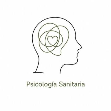 Logo con perfil de cabeza y corazón en líneas verdes; texto “Psicología Sanitaria” debajo.