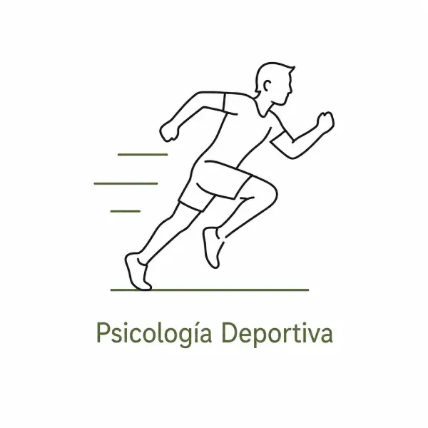 Ilustración de una figura corriendo con el texto “Psicología Deportiva” sobre un fondo blanco.