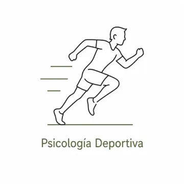 Ilustración de una figura corriendo con el texto “Psicología Deportiva” sobre un fondo blanco.