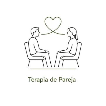 Ilustración de una pareja en una sesión de terapia, con un corazón encima y el texto