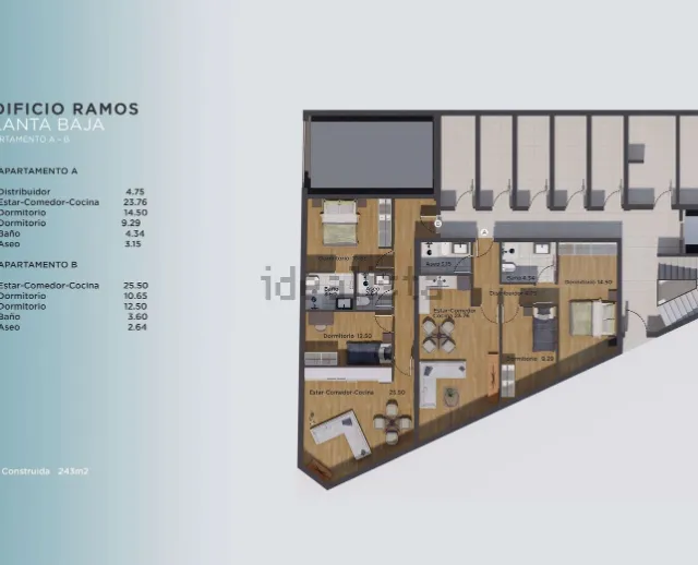 Plano de planta de los apartamentos del Edificio Ramos; muestra detalles de distribución.