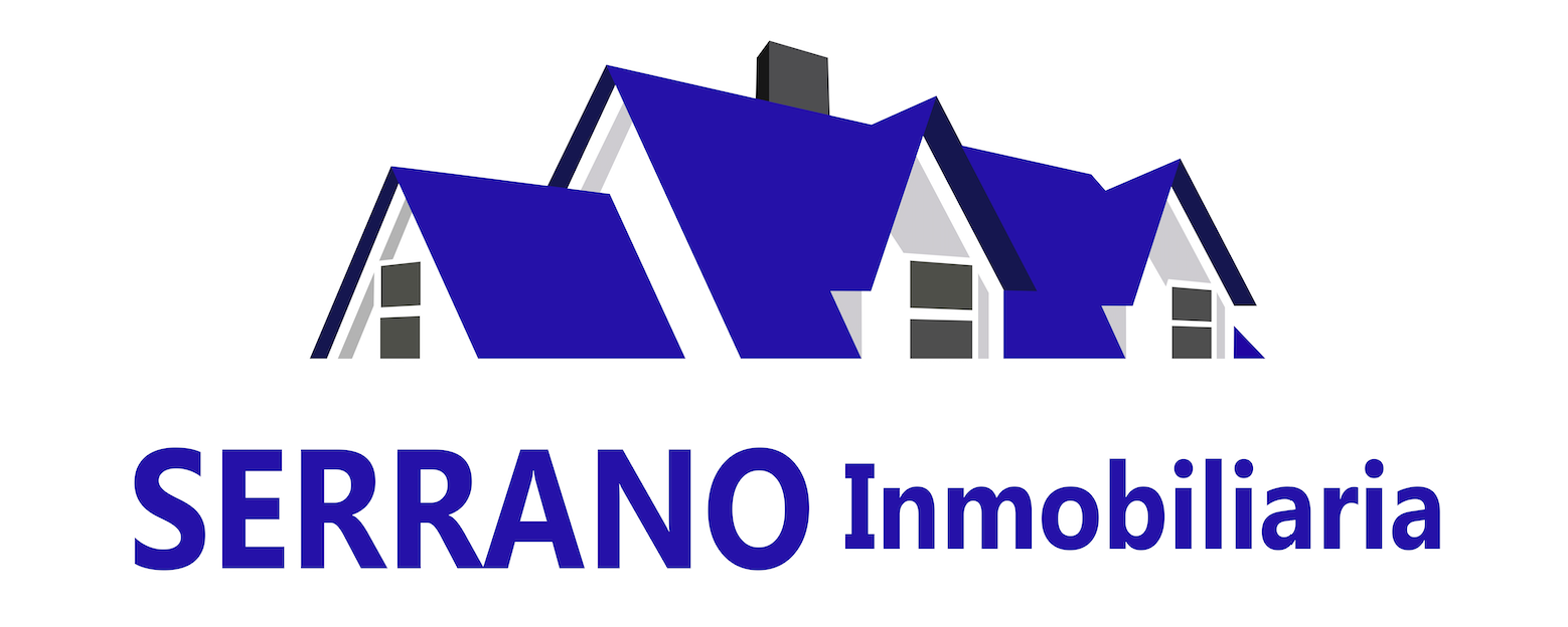 Logotipo de Serrano Inmobiliaria, que presenta un icono de casa azul sobre el nombre de la empresa.
