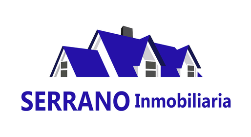 Logotipo para Serrano Inmobiliaria: Silueta de casa azul sobre texto