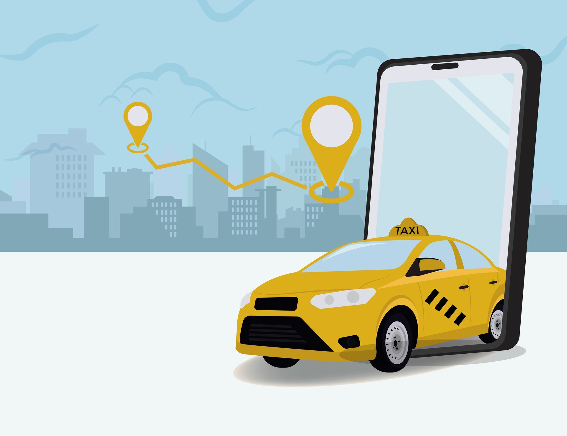 Neben einem Mobiltelefon steht ein gelbes Taxi.