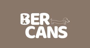 Un logotipo para ber cans con un perro sobre un fondo marrón.