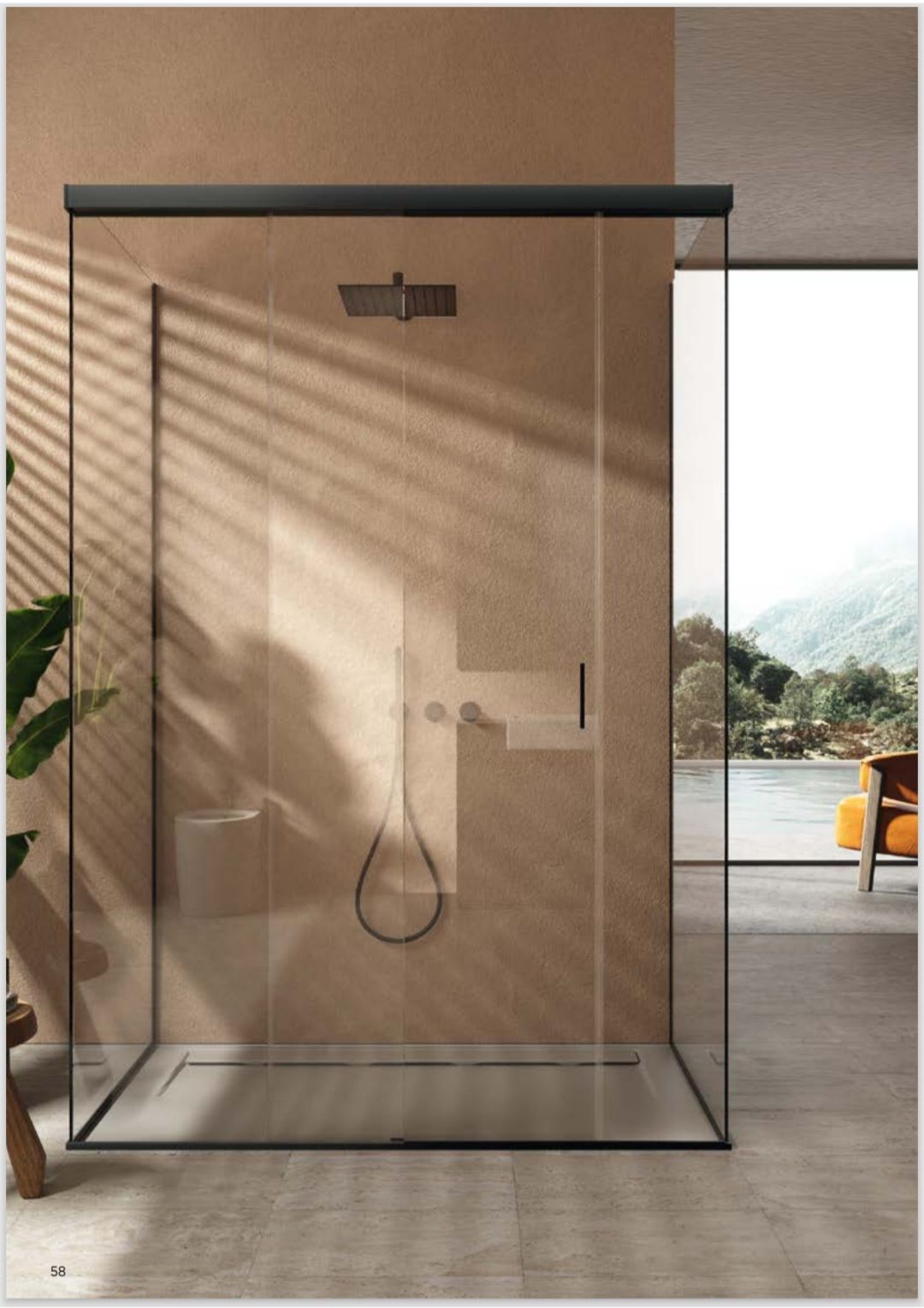 Cabine de douche moderne en verre avec cadre foncé
