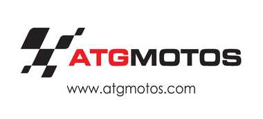 Logotipo de ATGMOTOS con texto negro y rojo y el sitio web www.atgmotos.com debajo.