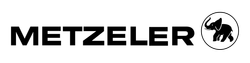 Logotipo de METZELER en negro con el icono de un neumático de motocicleta dentro de un círculo.