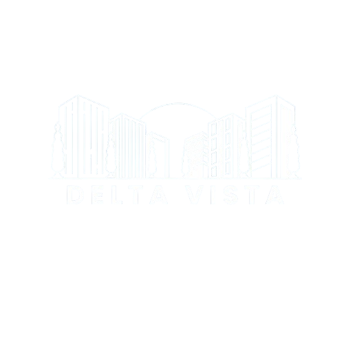 White outlined buildings with "DELTA VISTA" text below.