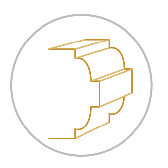 Un dessin au trait doré montrant le profil en coupe d'une moulure architecturale décorative.