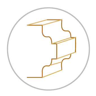 Un dessin au trait doré montrant le profil en coupe architecturale d'une moulure ou d'une garniture décorative.