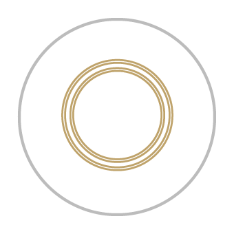 Un grand cercle gris fin renfermant deux cercles dorés concentriques plus fins, le tout sur un fond blanc uni.
