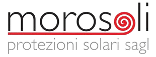 A black and red logo for morosoli protezioni solari saggi