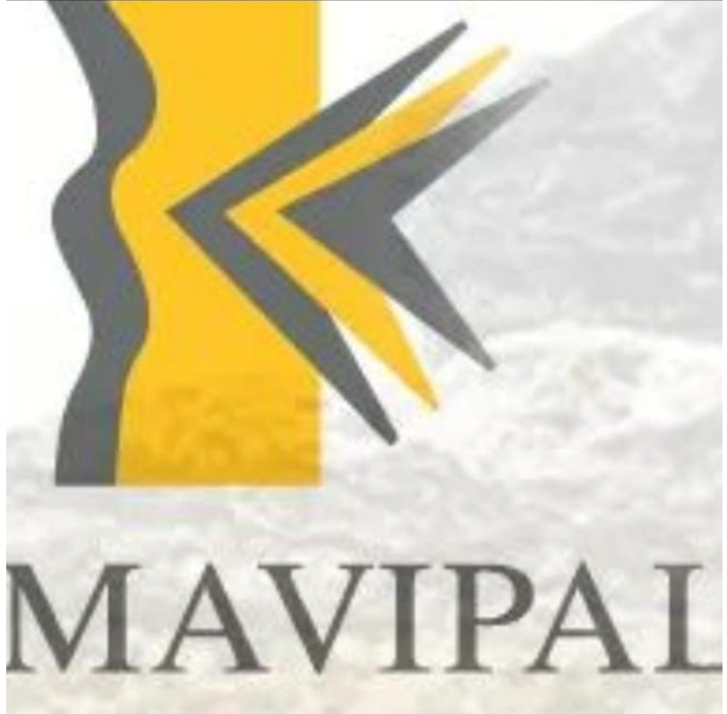 Logotipo: Formas abstractas amarillas y grises sobre la palabra MAVIPAL en gris oscuro.
