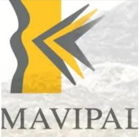 Logotipo: Formas abstractas amarillas y grises sobre la palabra MAVIPAL en gris oscuro.