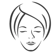 Rostro de mujer, ojos cerrados, cabello corto.
