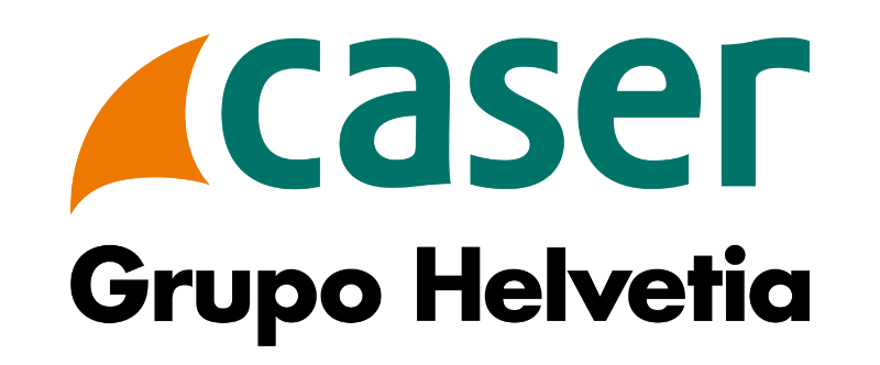 Logotipo de "caser", una palabra verde con forma de vela naranja. Debajo, "Grupo Helvetia" en texto negro.