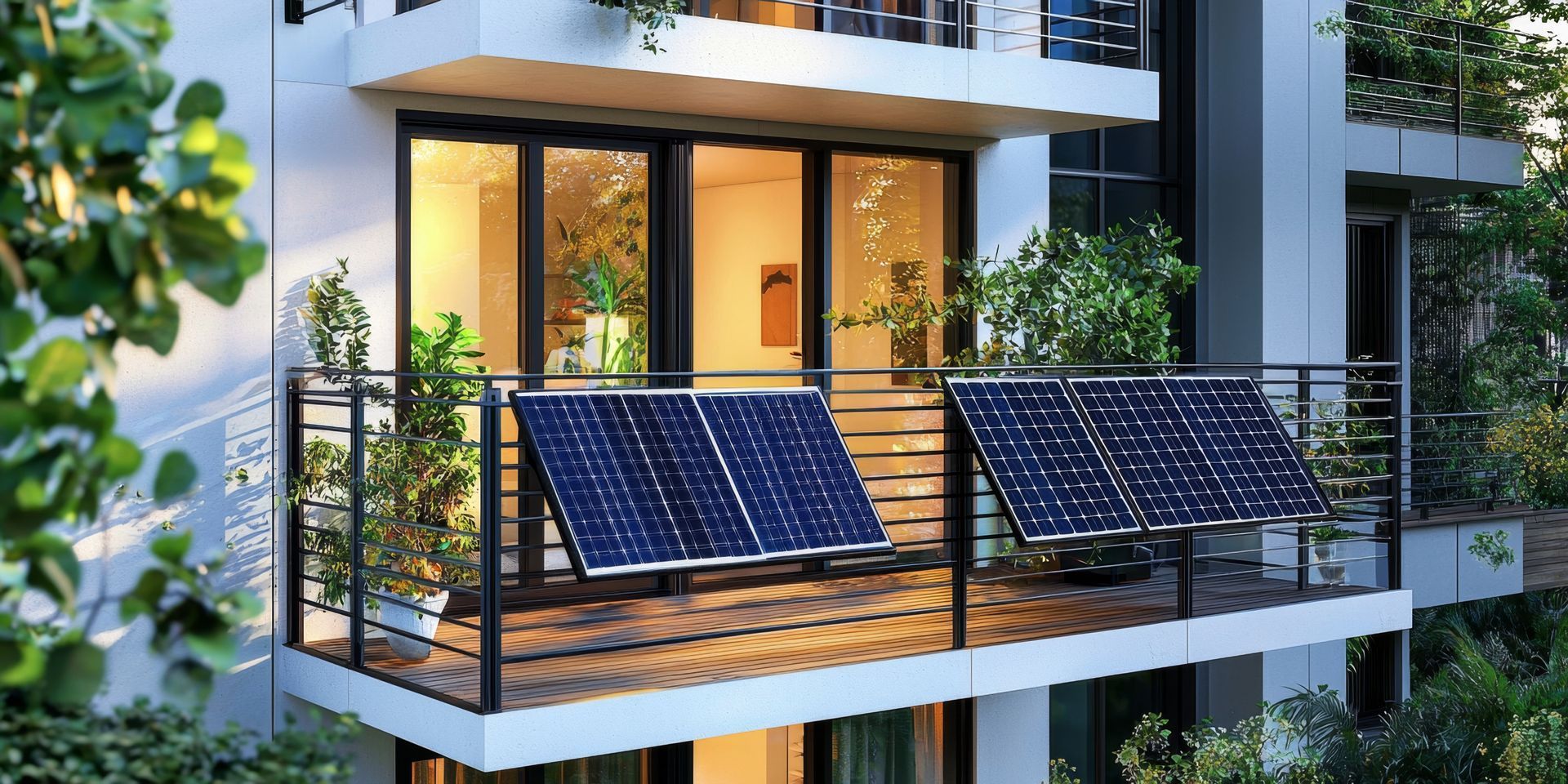 Balcon avec panneaux solaires.