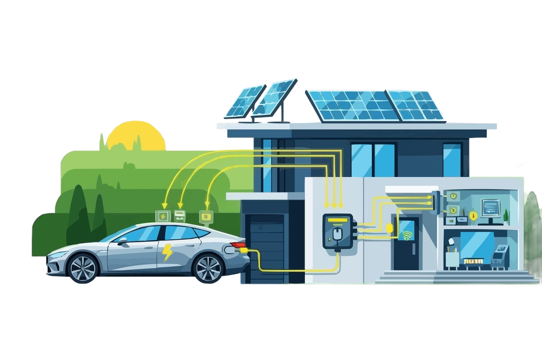 Des panneaux solaires inclinés sur un support dans un champ, reliés à une centrale électrique.
