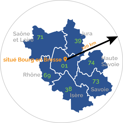 Carte avec rayon d'intervention
