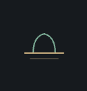 Minimalistische Linienzeichnung eines grünen Bogens über zwei beigen horizontalen Linien auf dunklem Hintergrund