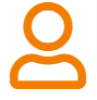 Ein orangefarbenes Symbol einer Person mit einem Kreis um den Kopf.