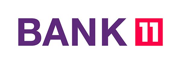Das Logo der Bank 11 ist lila und rot auf weißem Hintergrund.