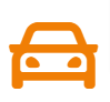 Ein orangefarbenes Autosymbol auf weißem Hintergrund.