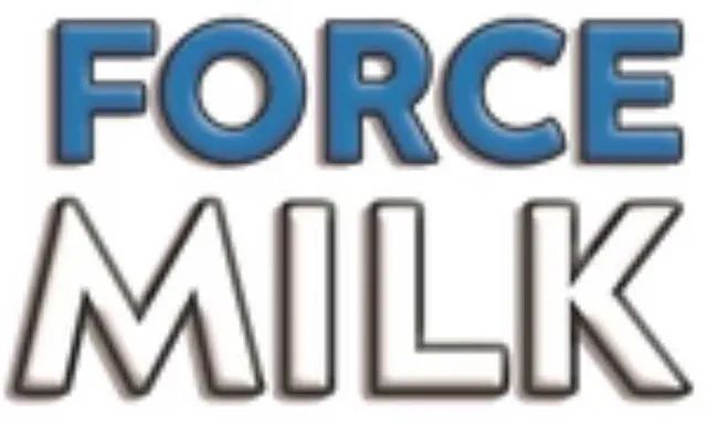 Un logotipo azul y blanco para Force Milk.