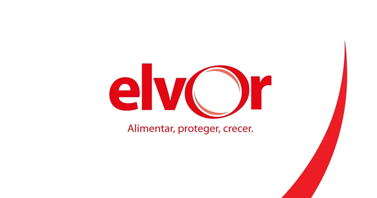 Un logotipo de Elvor rojo y blanco sobre un fondo blanco.
