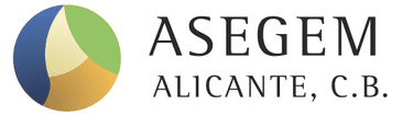 Logotipo del ASEGEM Alicante CB con icono circular azul y verde y texto gris.