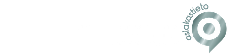 Harmaa pyöreä logo, jossa on nuppineulan muotoinen kuvake ja reunaa pitkin kaareva sana ”clockslotio”