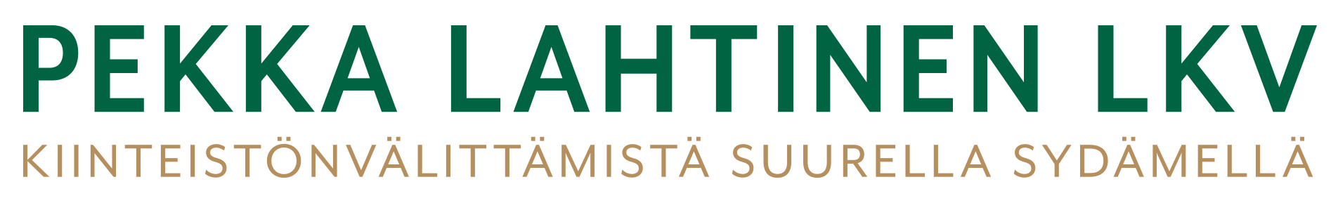 PEKKA LAHTINEN LKV:n vihreä-musta logo, jonka yläpuolella pieni tyylitelty kattokuvake