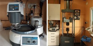 Dos imágenes de un mezclador y una máquina en un laboratorio.