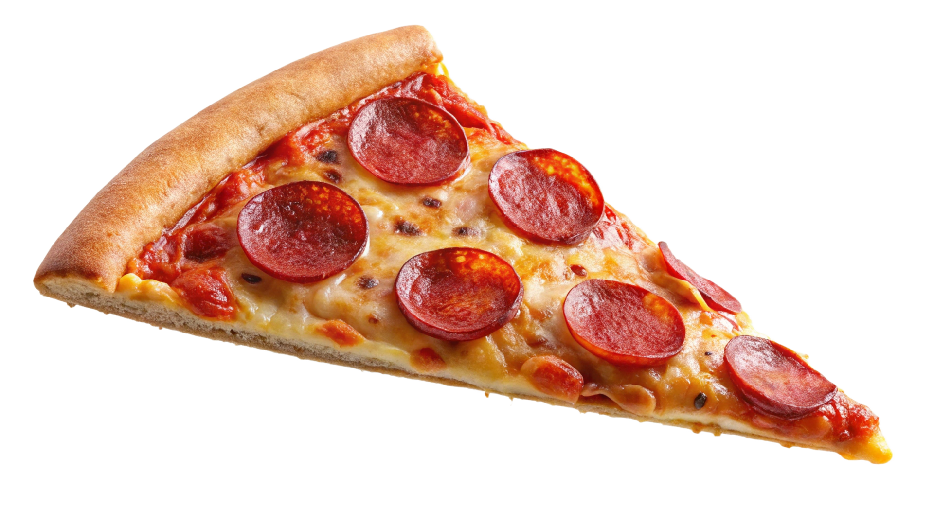 Tranche de pizza au pepperoni, avec pepperoni rouge, fromage fondu et sauce tomate.