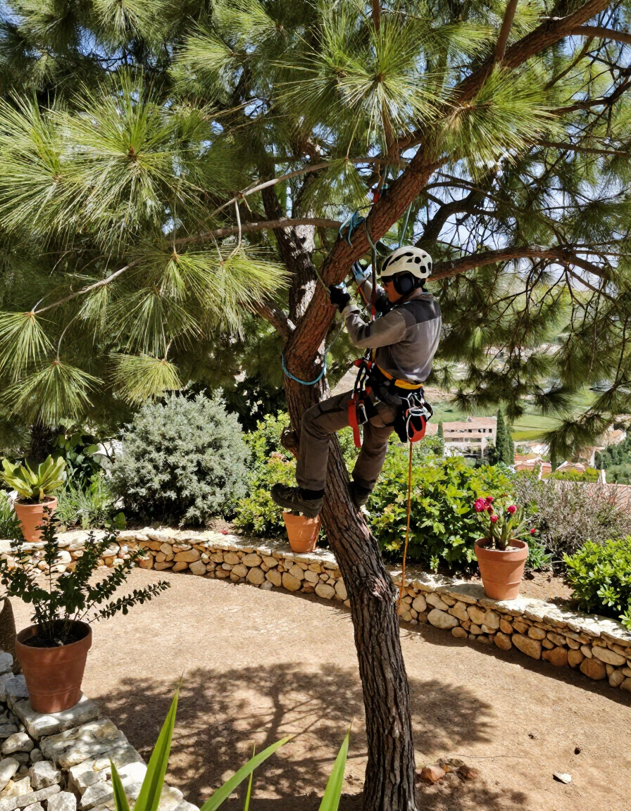 Poda profesional de un pino en un jardín de Corbera de Llobregat