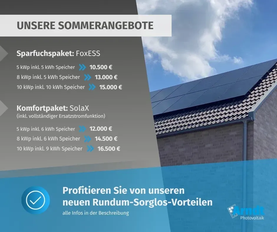 Sommer-Solarpanel-Angebote: FoxESS- und Solax-Pakete mit Preisoptionen.