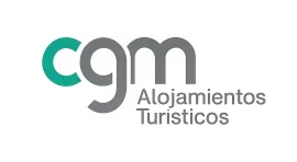 Logo for CGM Administración de Fincas: teal "c" and grey "gm" letters with Spanish text "Administración de Fincas."