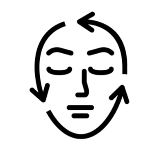 Un icono minimalista de una cara con los ojos cerrados, escrito en línea negra y rodeado por una flecha circular que indica rotación o renovación.