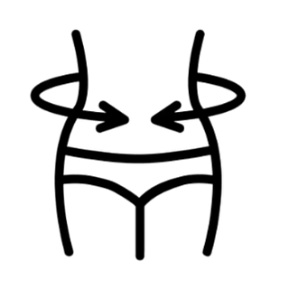 Un icono de dibujo lineal que muestra un torso humano con flechas que apuntan hacia la cintura, simbolizando la pérdida de peso o el adelgazamiento.